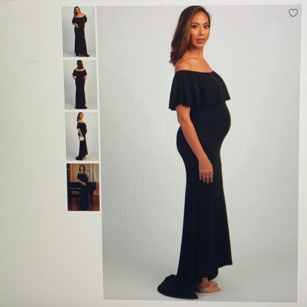 Pink Blush Maternity Black Ruffle Off-Shoulder Mermaid Photoshoot/Shower Dress